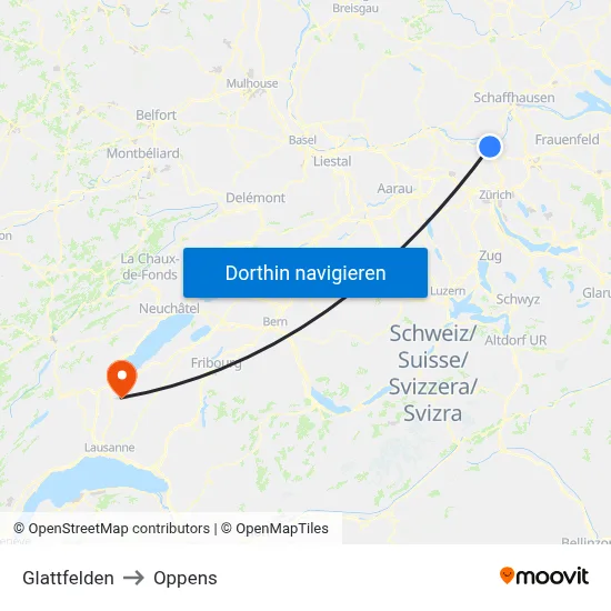 Glattfelden to Oppens map