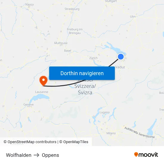 Wolfhalden to Oppens map