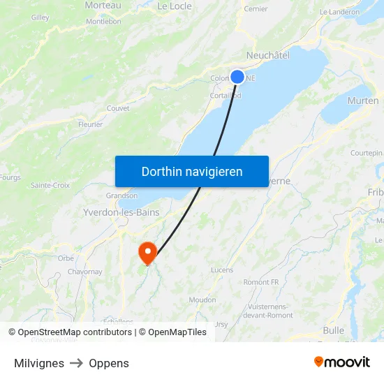 Milvignes to Oppens map