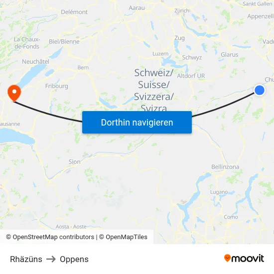 Rhäzüns to Oppens map