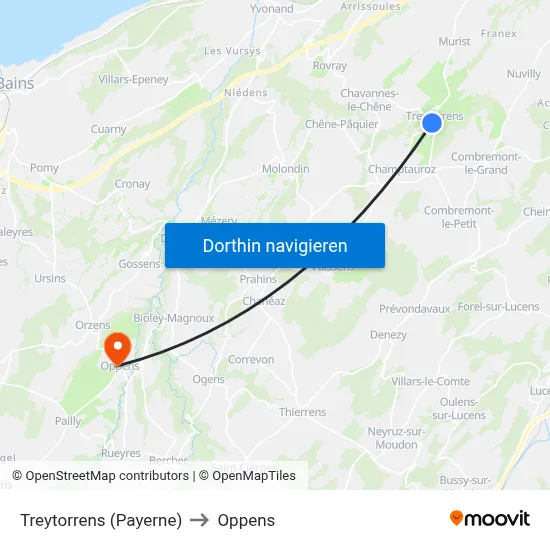Treytorrens (Payerne) to Oppens map