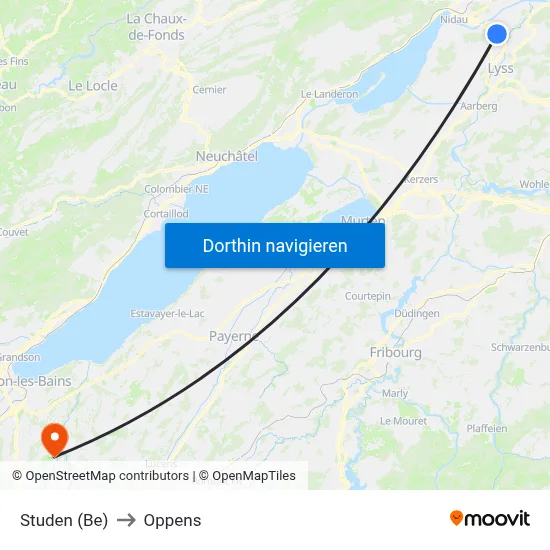 Studen (Be) to Oppens map