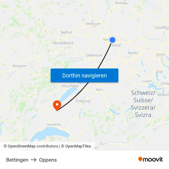Bettingen to Oppens map