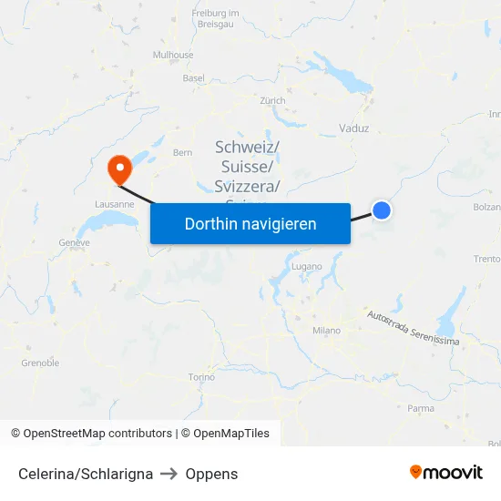 Celerina/Schlarigna to Oppens map