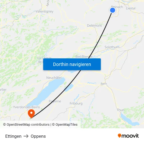 Ettingen to Oppens map