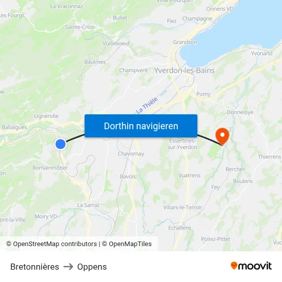 Bretonnières to Oppens map