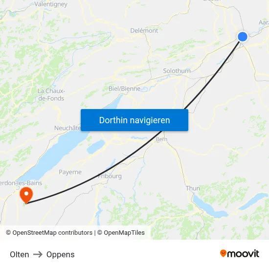 Olten to Oppens map