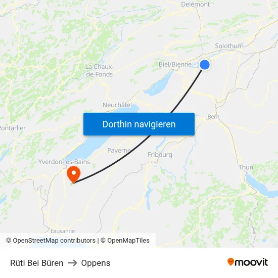Rüti Bei Büren to Oppens map