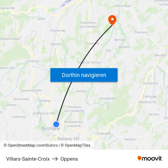 Villars-Sainte-Croix to Oppens map