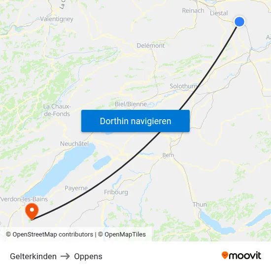 Gelterkinden to Oppens map
