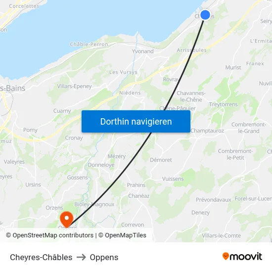 Cheyres-Châbles to Oppens map
