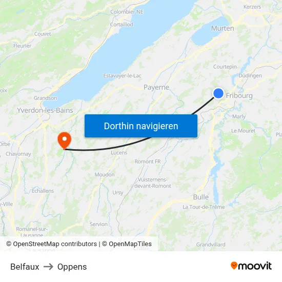 Belfaux to Oppens map