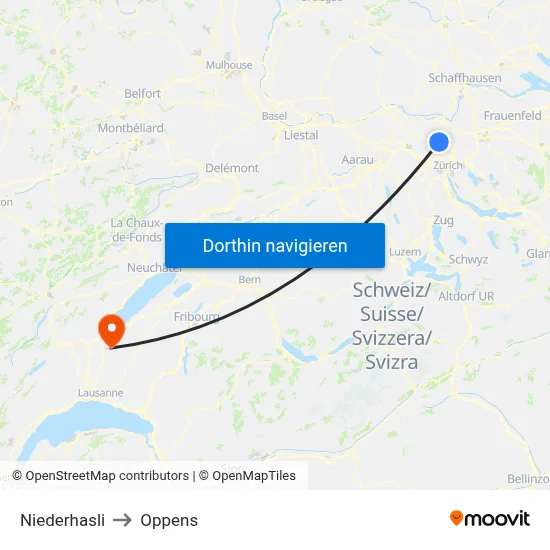 Niederhasli to Oppens map