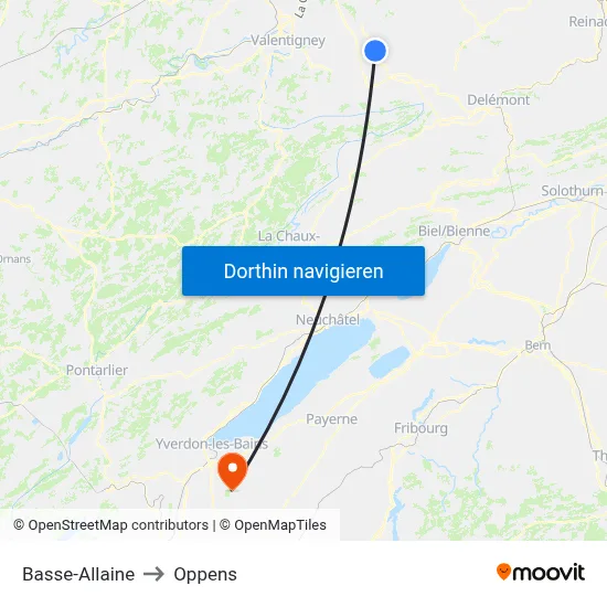 Basse-Allaine to Oppens map