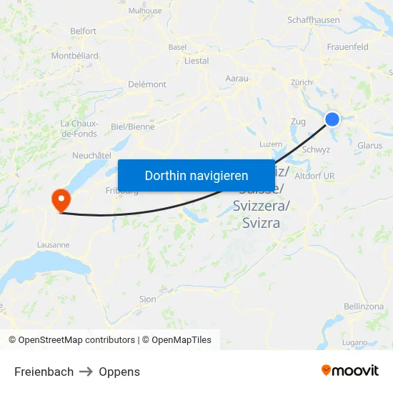 Freienbach to Oppens map
