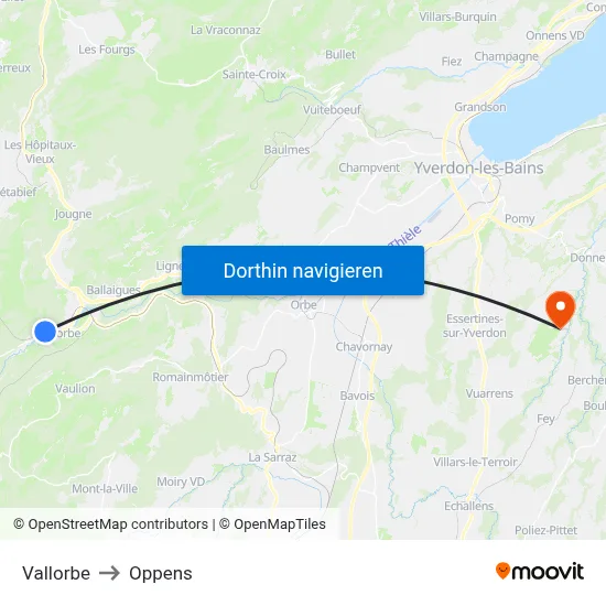 Vallorbe to Oppens map