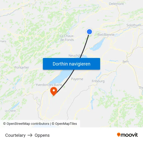 Courtelary to Oppens map