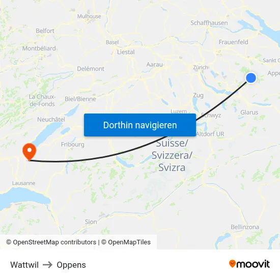 Wattwil to Oppens map