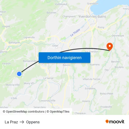 La Praz to Oppens map