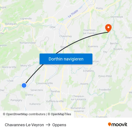 Chavannes-Le-Veyron to Oppens map