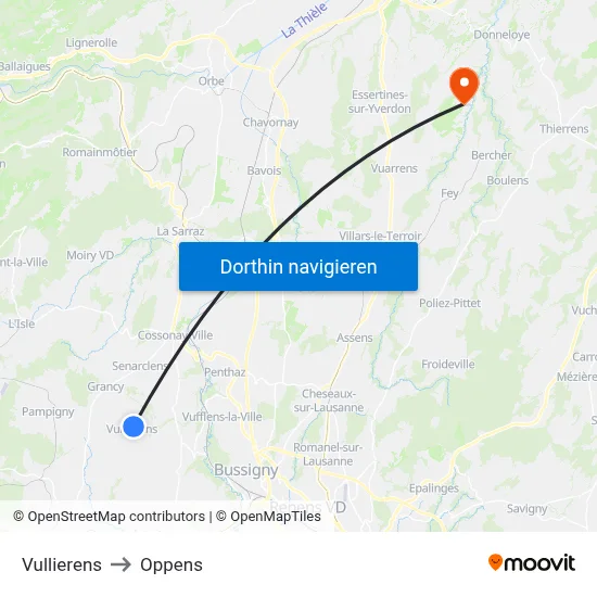 Vullierens to Oppens map