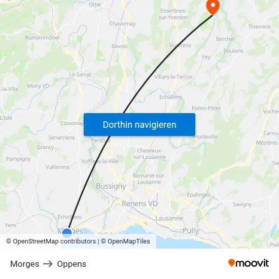 Morges to Oppens map