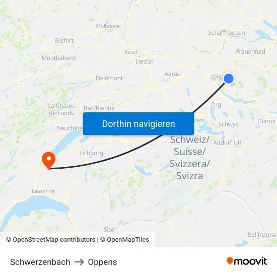 Schwerzenbach to Oppens map