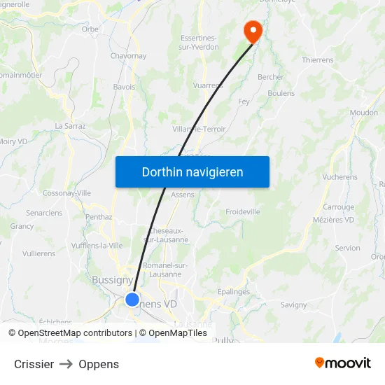 Crissier to Oppens map