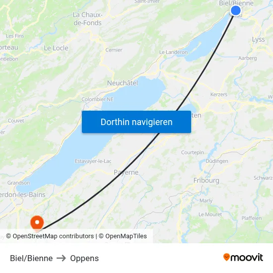 Biel/Bienne to Oppens map