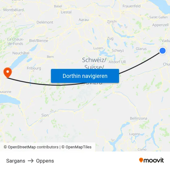 Sargans to Oppens map