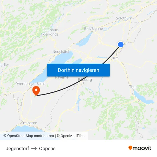 Jegenstorf to Oppens map