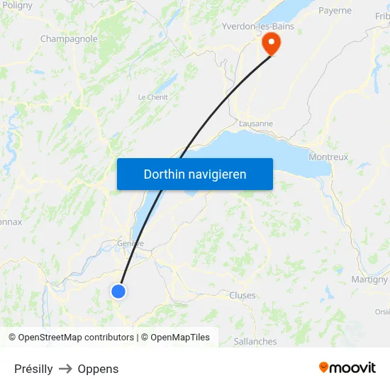 Présilly to Oppens map