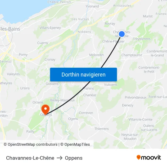 Chavannes-Le-Chêne to Oppens map