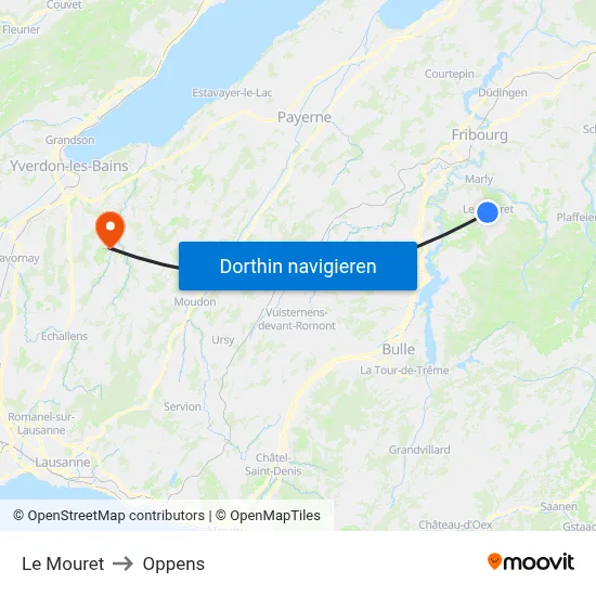 Le Mouret to Oppens map