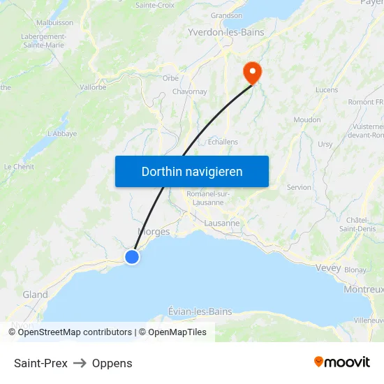 Saint-Prex to Oppens map