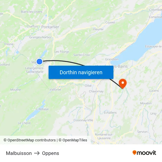 Malbuisson to Oppens map