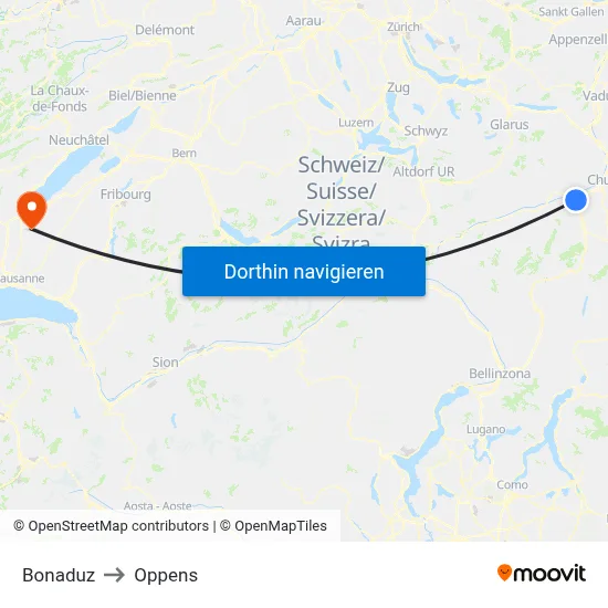 Bonaduz to Oppens map