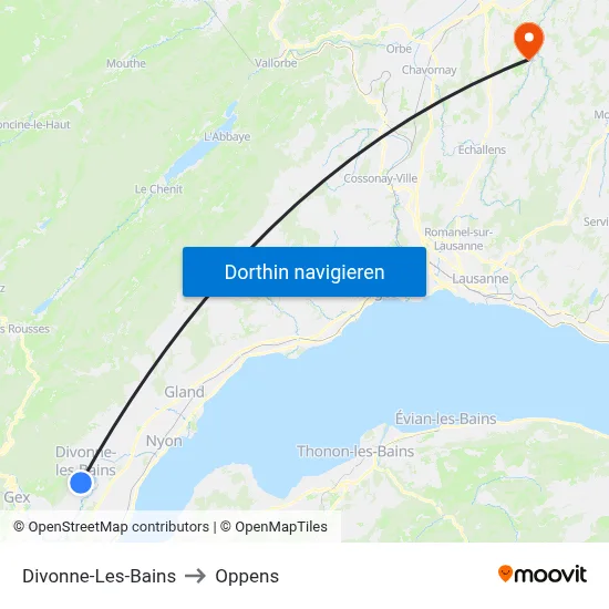 Divonne-Les-Bains to Oppens map