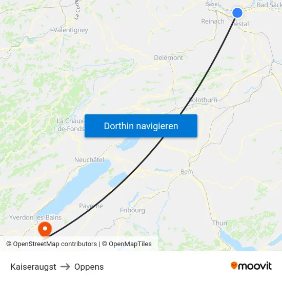 Kaiseraugst to Oppens map