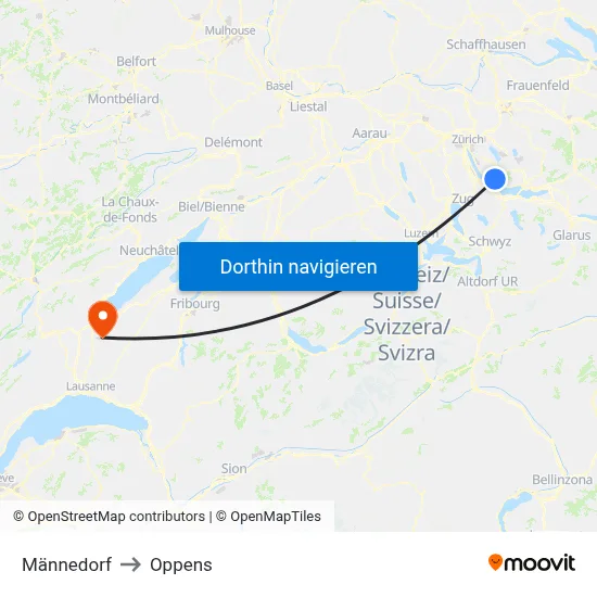 Männedorf to Oppens map