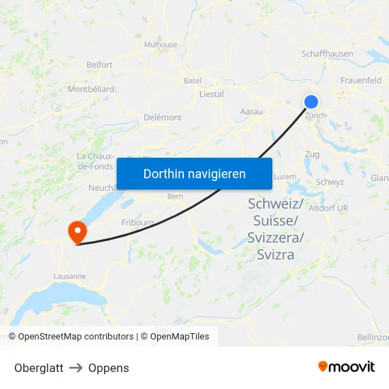 Oberglatt to Oppens map