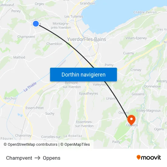 Champvent to Oppens map