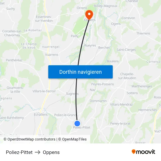 Poliez-Pittet to Oppens map