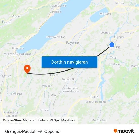 Granges-Paccot to Oppens map
