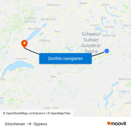 Göschenen to Oppens map
