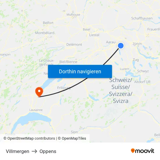 Villmergen to Oppens map