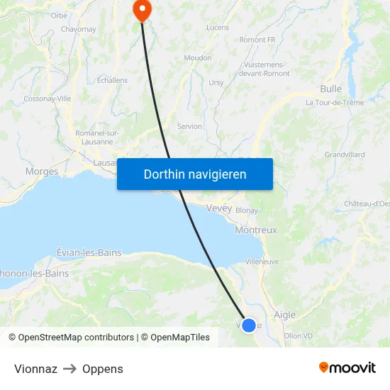 Vionnaz to Oppens map