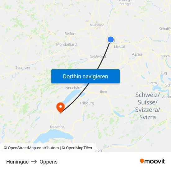 Huningue to Oppens map