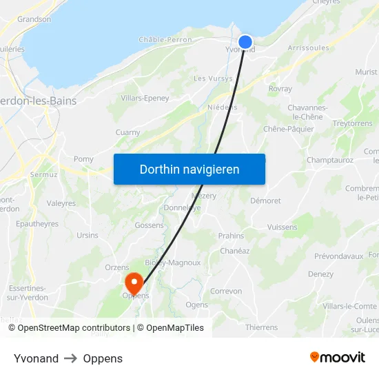 Yvonand to Oppens map