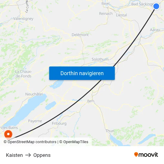 Kaisten to Oppens map